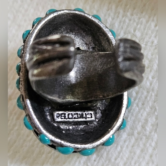 Turquoise Multi Stone Glass Bead Adjustable Silver tone Ring - Picture 3 of 5